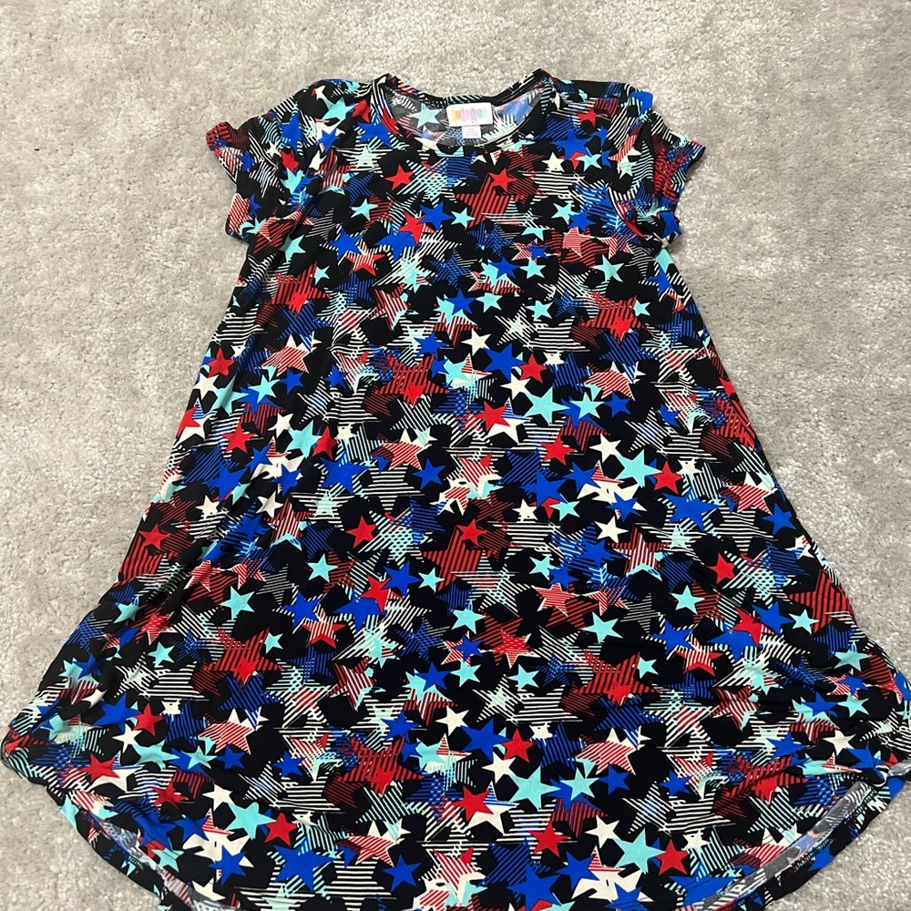 LuLaRoe Patriotic Star Print Ruffle Sleeve Dress Size 10